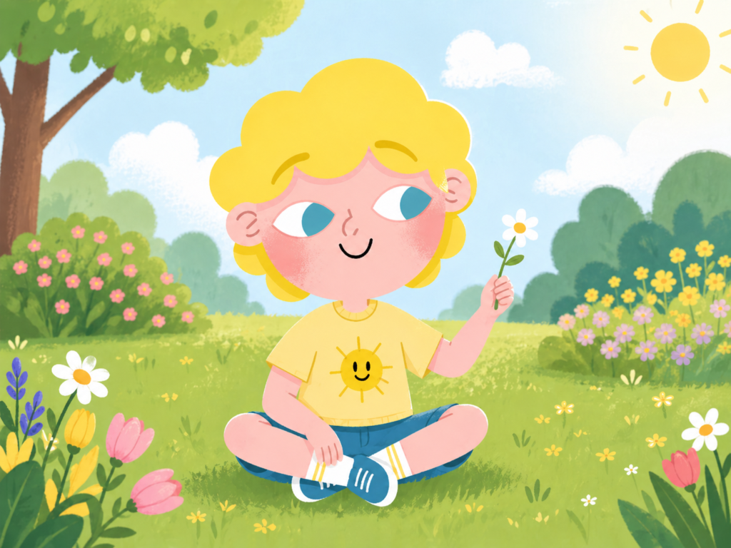 Hari, assis, cueille une fleur